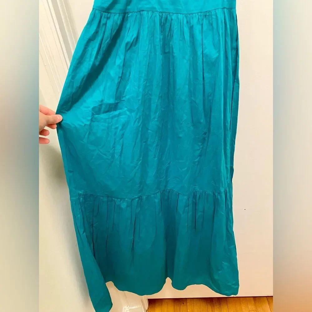 Playa Lucila Tiered maxi Dress Women’s Size medium 100% Cotton boho teal blue